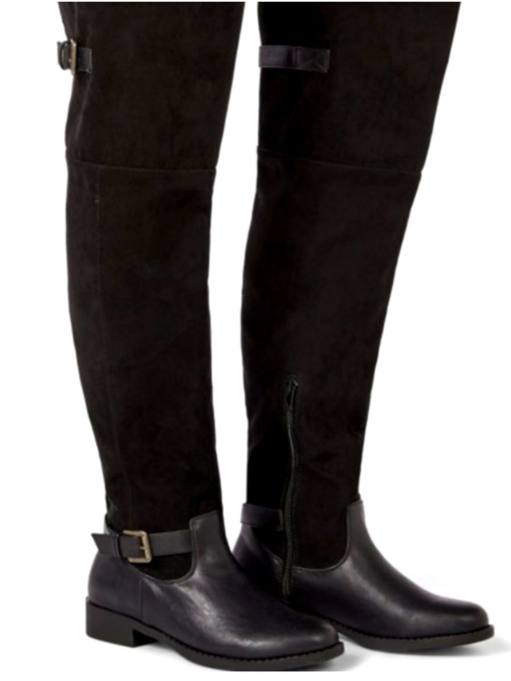 JustFab Black Over-the-Knee Buckle Boots